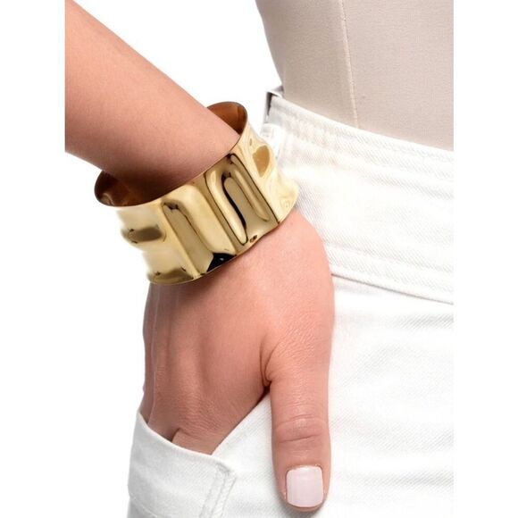 Mayamar Jewelry - Mayamar Gold Hammered Sculpted Wide Cuff Bracelet 24k dipped plating